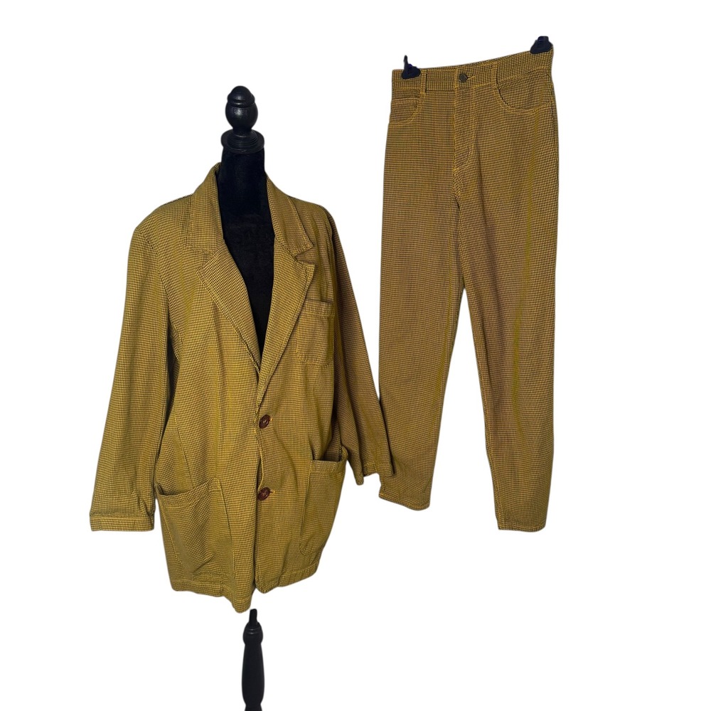 Vtg Guess Georges Marciano Oversized Suit Set Houndstooth Blazer Pants Academia